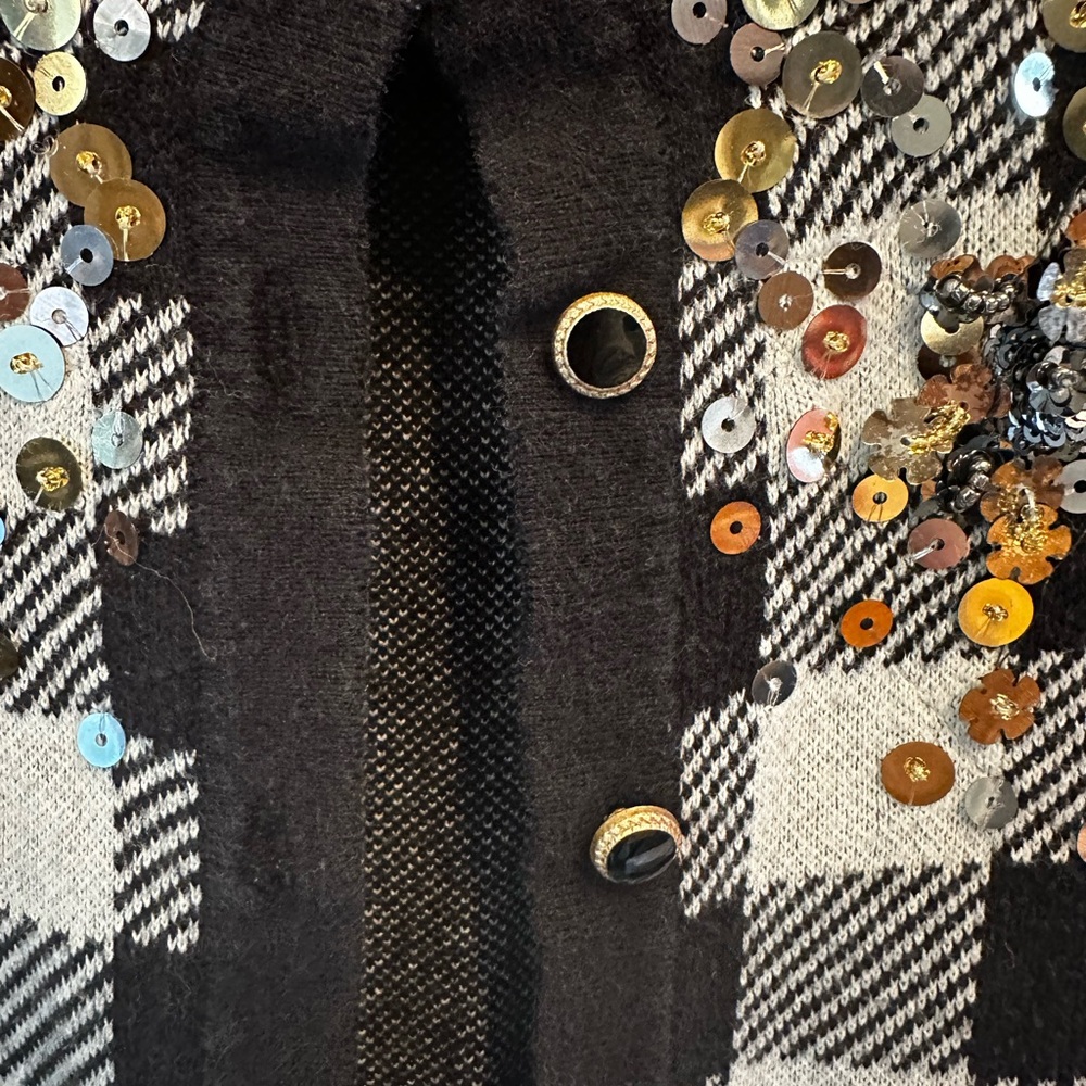 Charter Club Colorful Sequin Gingham‎ Buffalo Plaid Button Down Cardigan Size PL - Picture 6 of 11